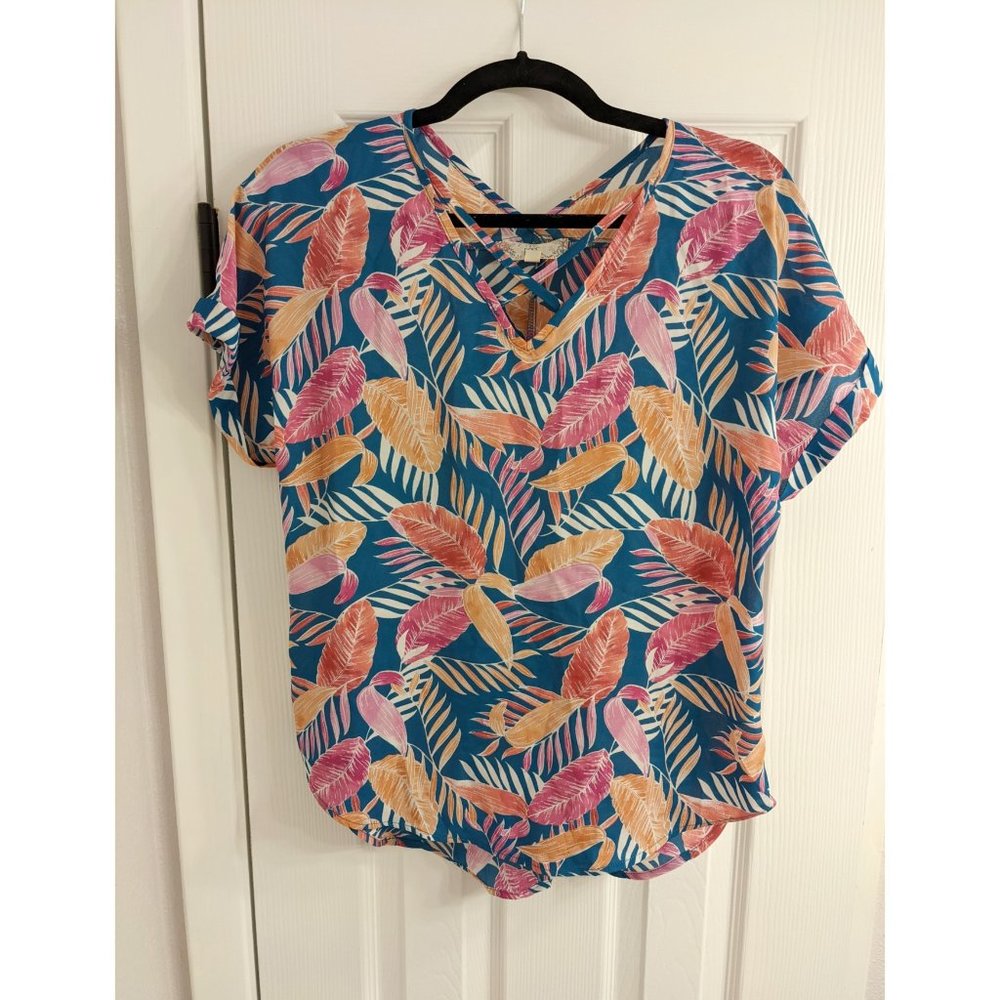 Pink Rose Vintage Botanical Print Blouse -- Medium